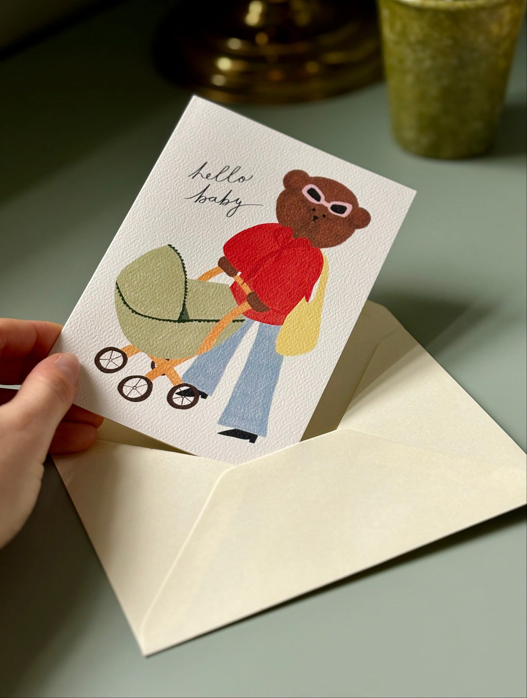 Baby Pram Bear Greeting Card