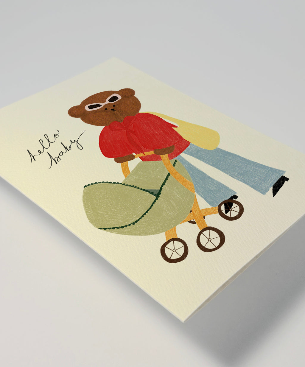 Baby Pram Bear Greeting Card