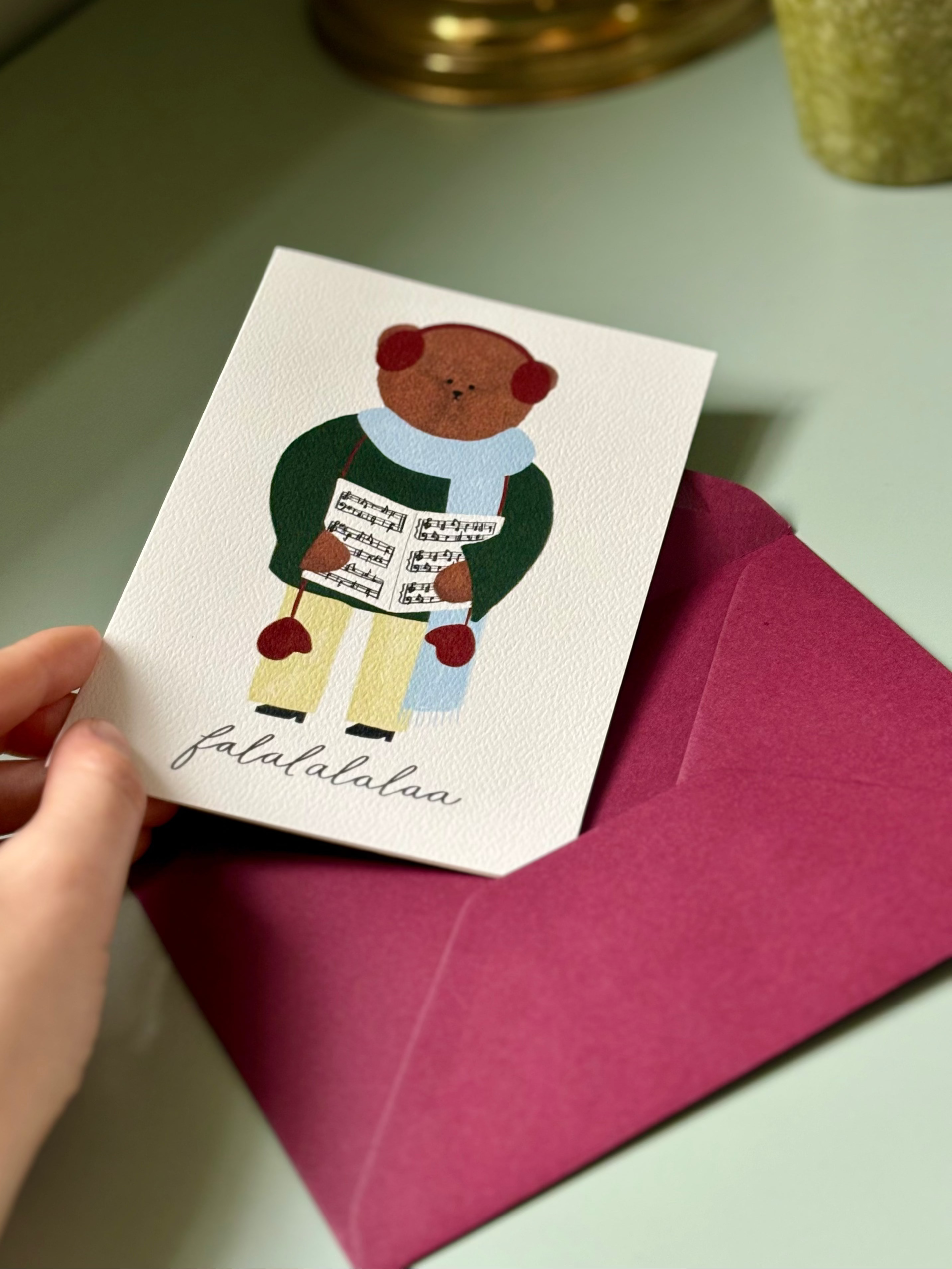 Christmas Caroller Bear Greeting Card