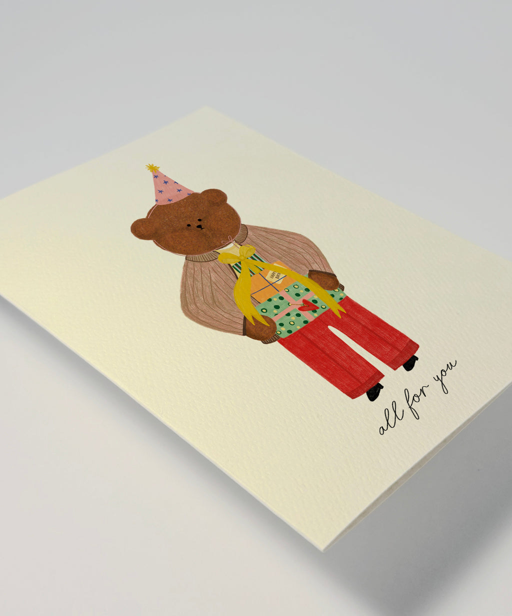 Birthday Present Bear Greeting Card