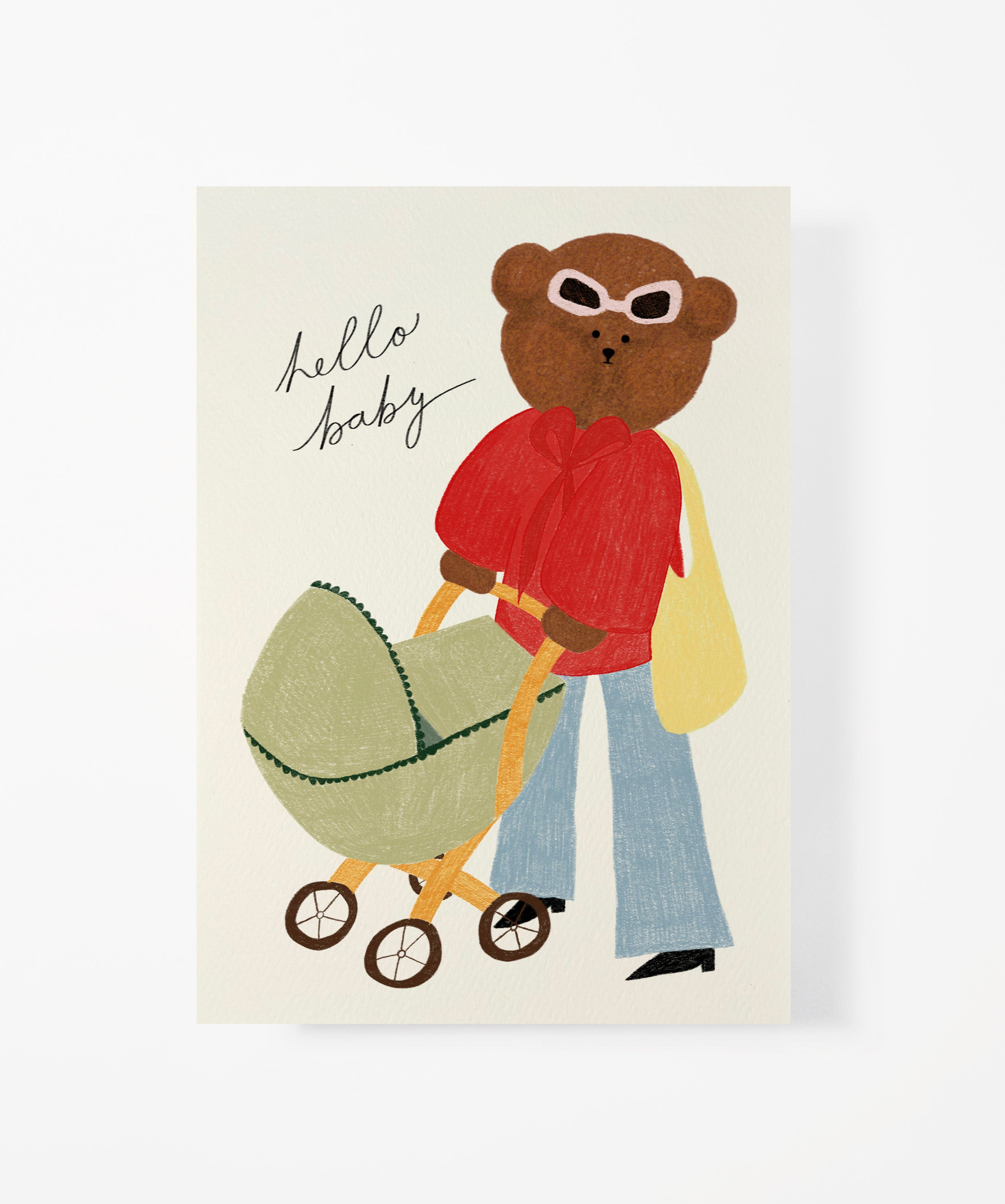 Baby Pram Bear Greeting Card